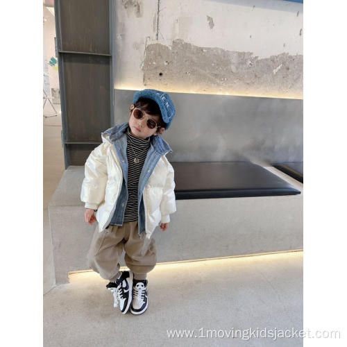 Winter Hooded Denim Fake Two-Piece Boy Jacket